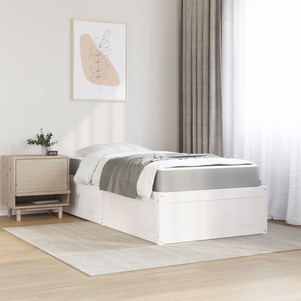 Lit avec matelas blanc 100x200 cm bois massif de pin