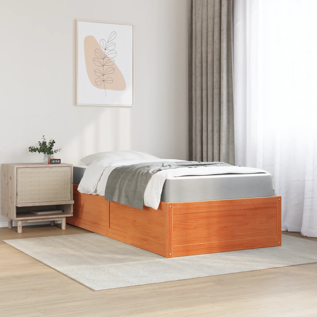 Lit avec matelas cire marron 100x200 cm bois massif de pin