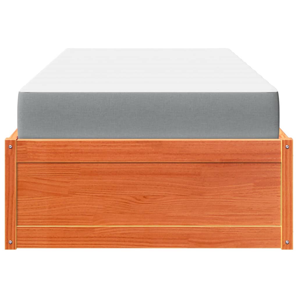 Lit avec matelas cire marron 100x200 cm bois massif de pin