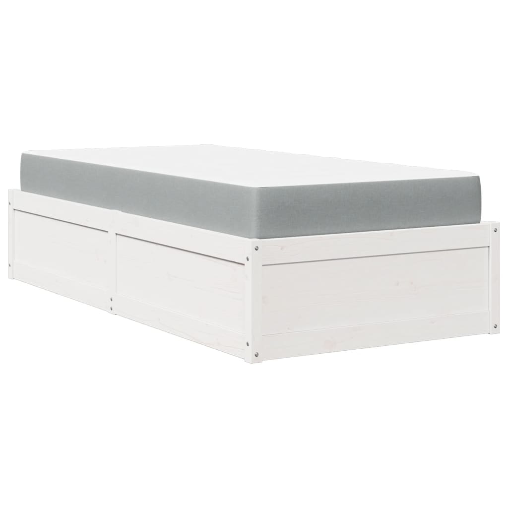 Lit avec matelas blanc 90x200 cm bois massif de pin