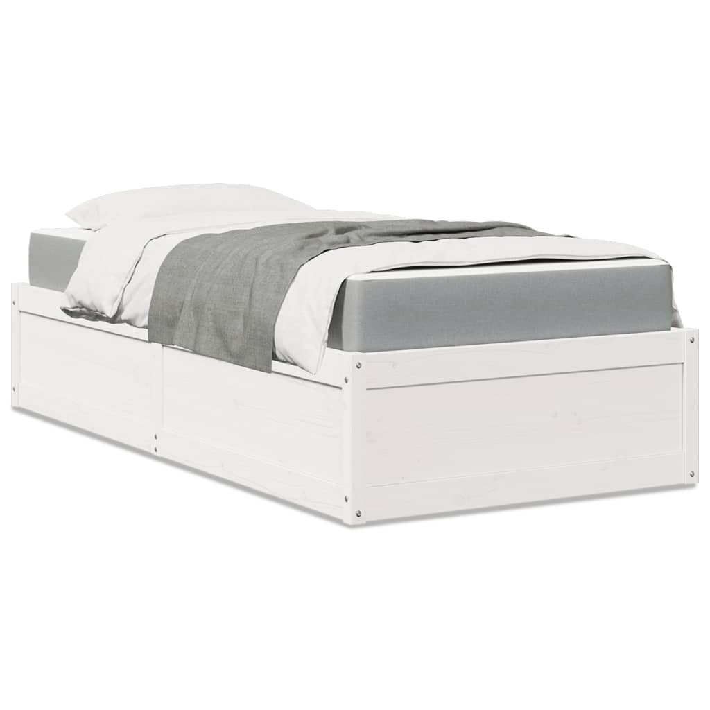 Lit avec matelas blanc 90x200 cm bois massif de pin