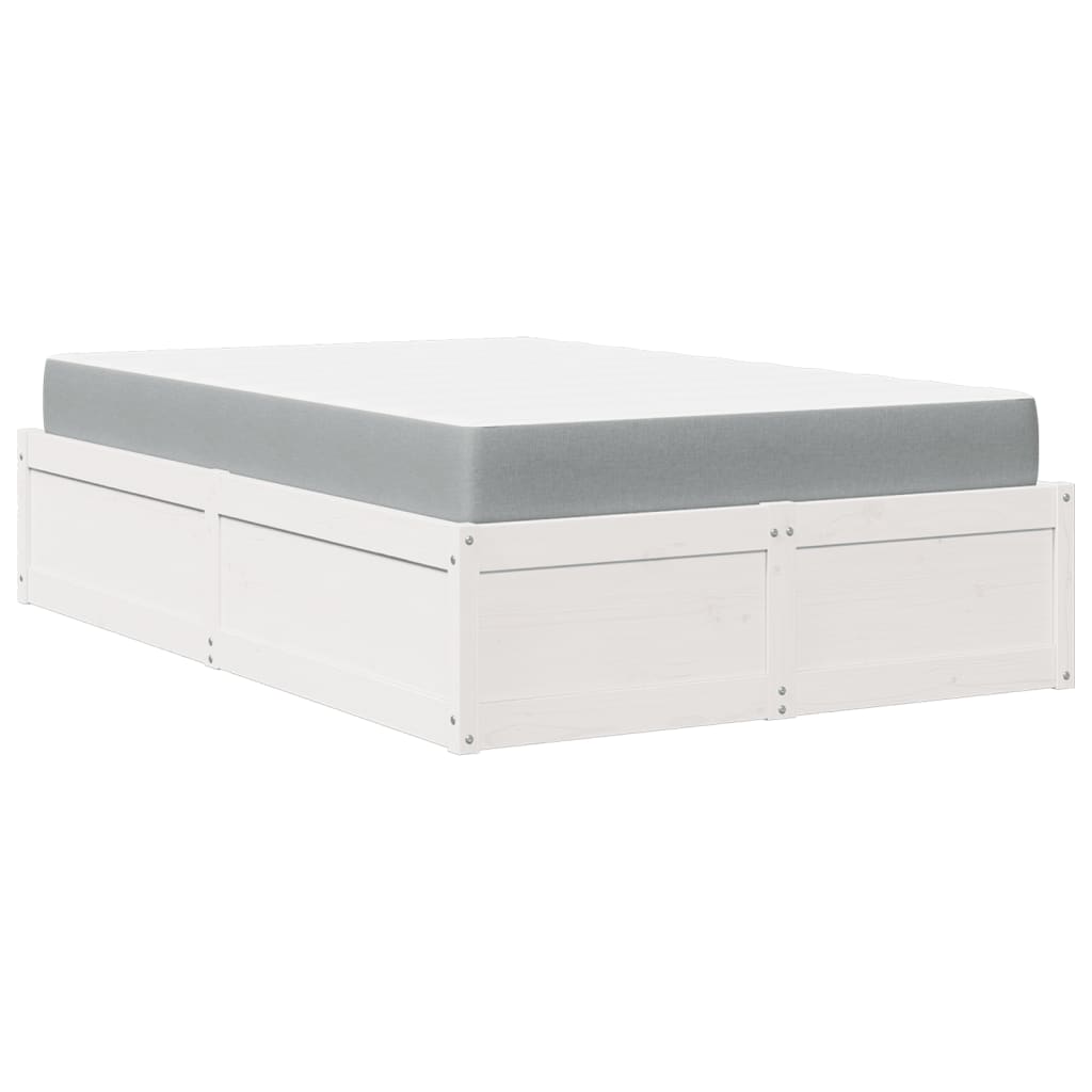 Lit avec matelas blanc 140x190 cm bois massif de pin