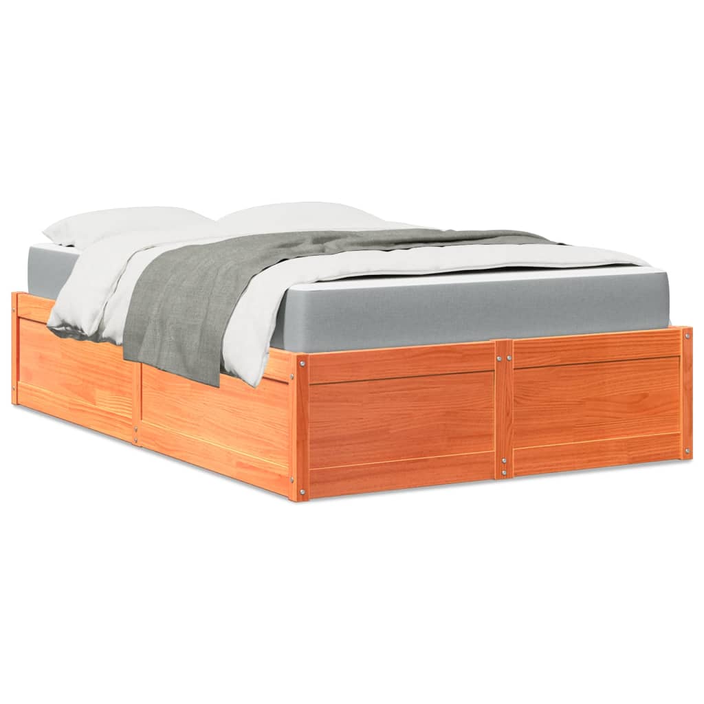 Lit avec matelas cire marron 140x190 cm bois massif de pin