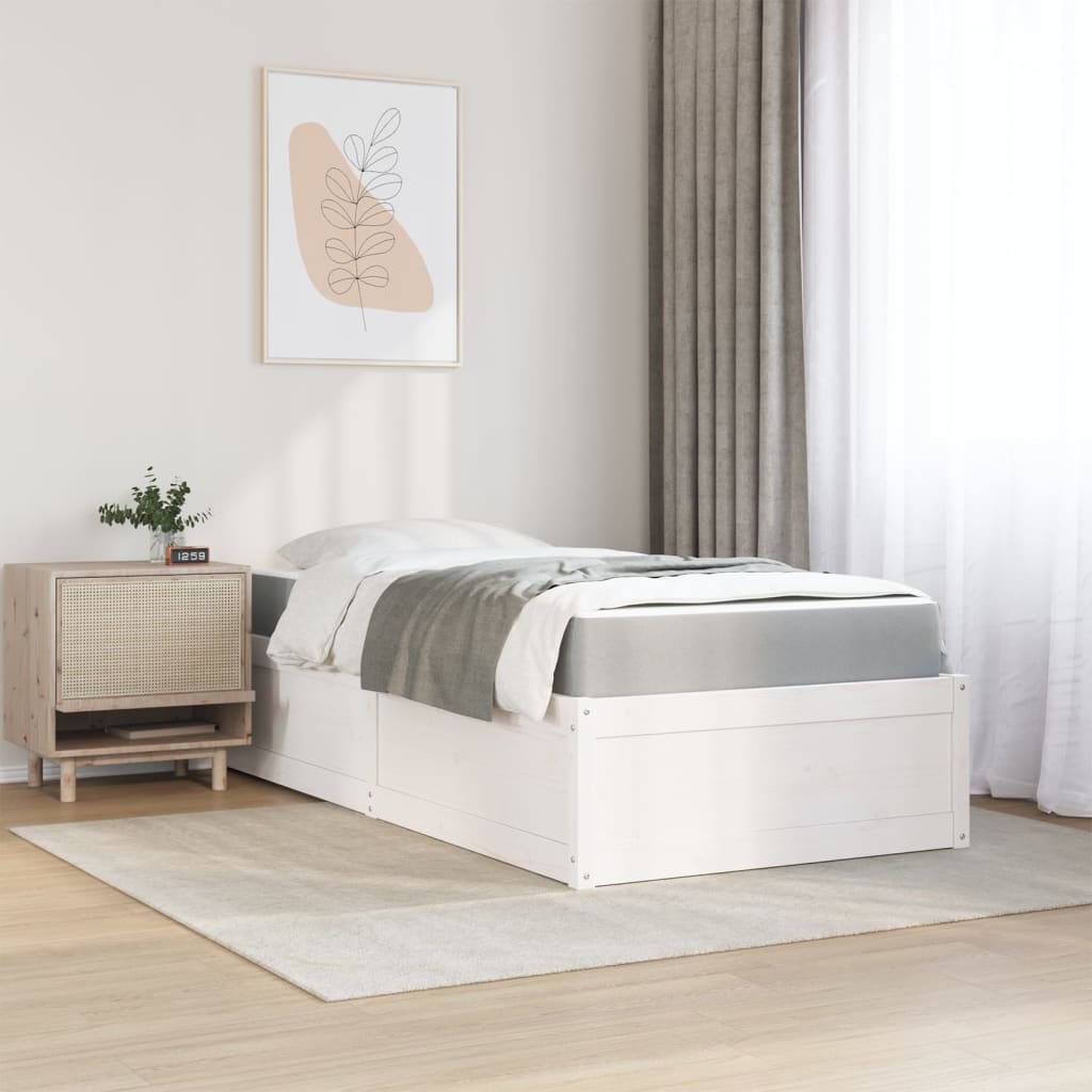 Lit avec matelas blanc 90x190 cm bois massif de pin