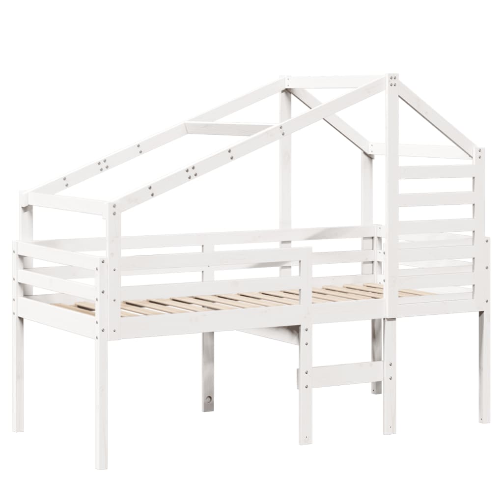 Lit haut sans matelas blanc 80x200 cm bois de pin massif