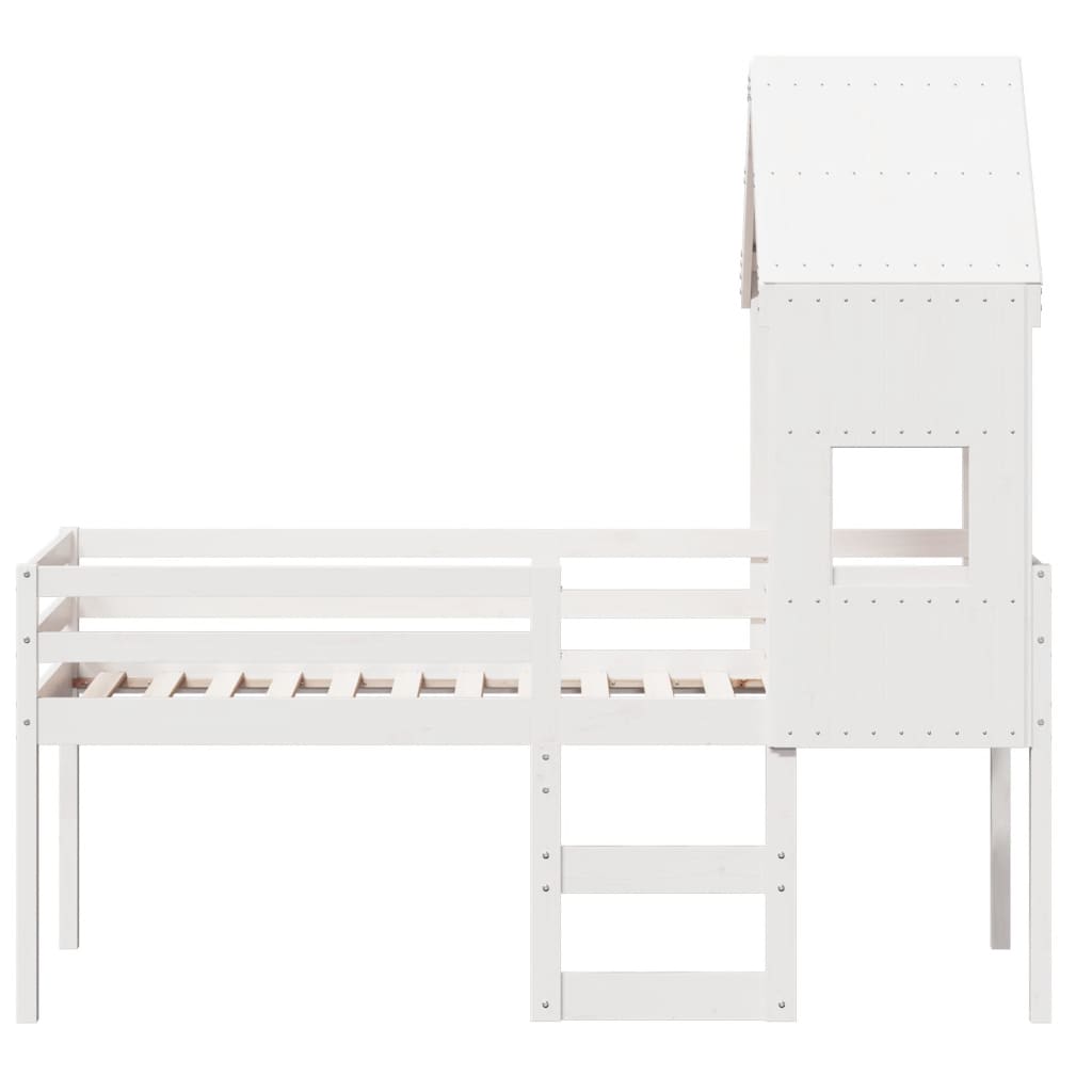 Lit haut sans matelas blanc 90x190 cm bois de pin massif