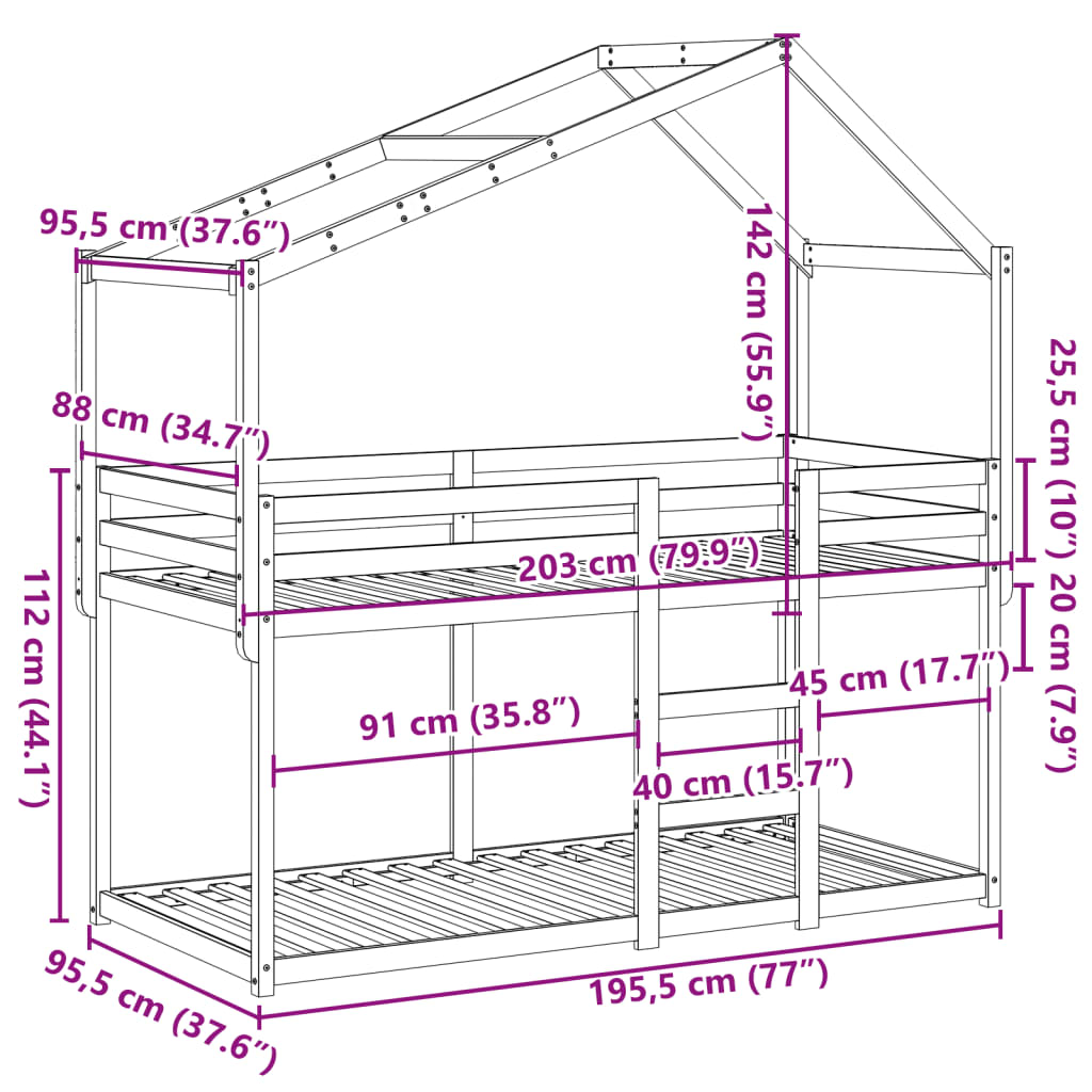 Lit superposé sans matelas cire marron 90x190 cm pin massif