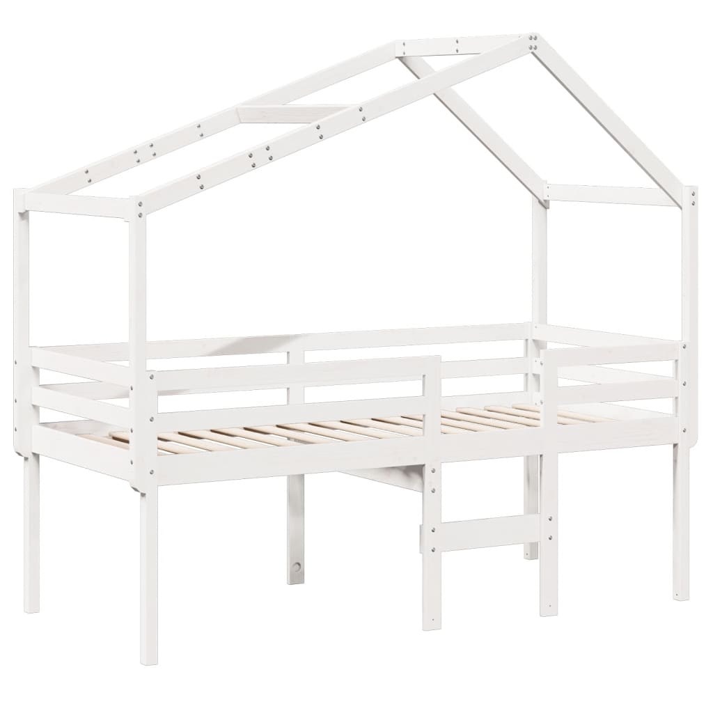 Lit haut sans matelas blanc 90x200 cm bois de pin massif