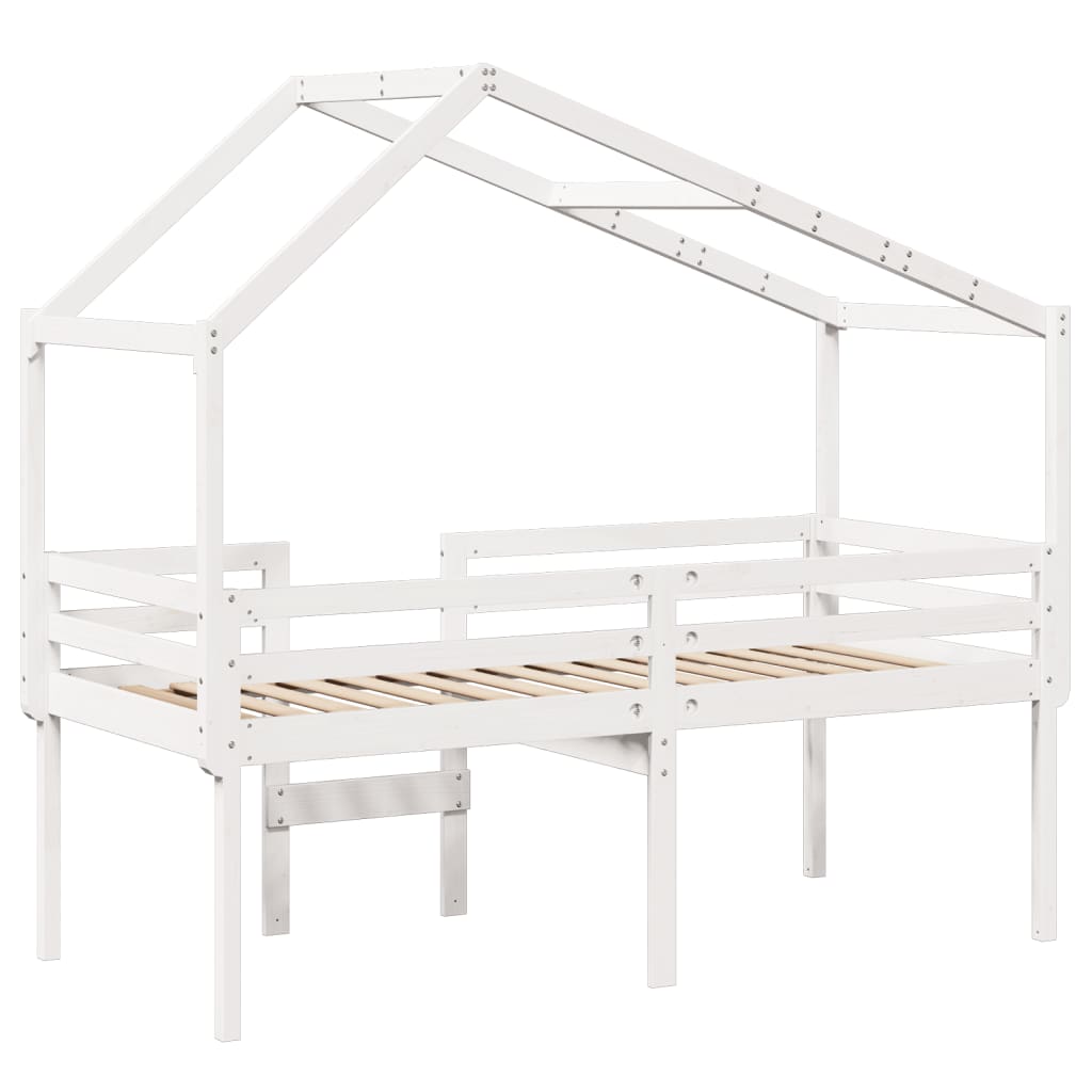 Lit haut sans matelas blanc 90x200 cm bois de pin massif