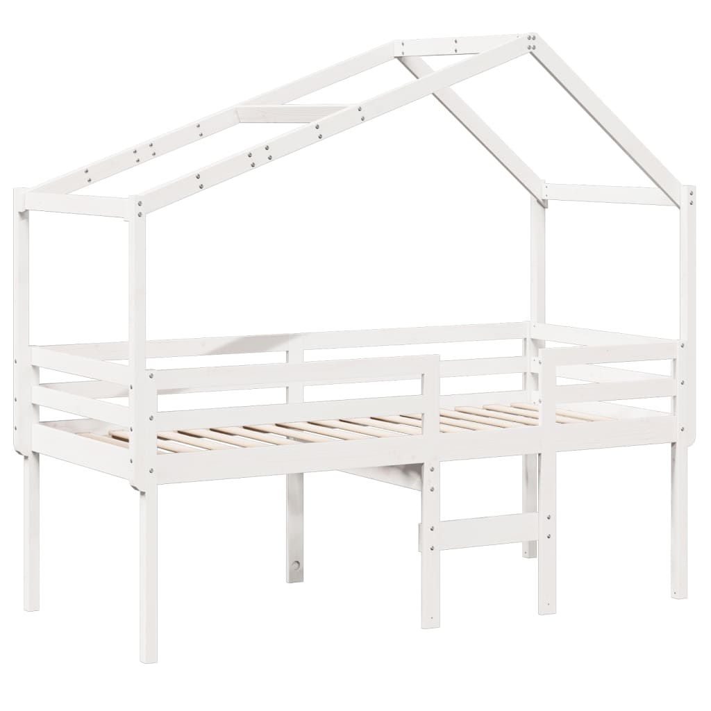 Lit haut sans matelas blanc 80x200 cm bois de pin massif