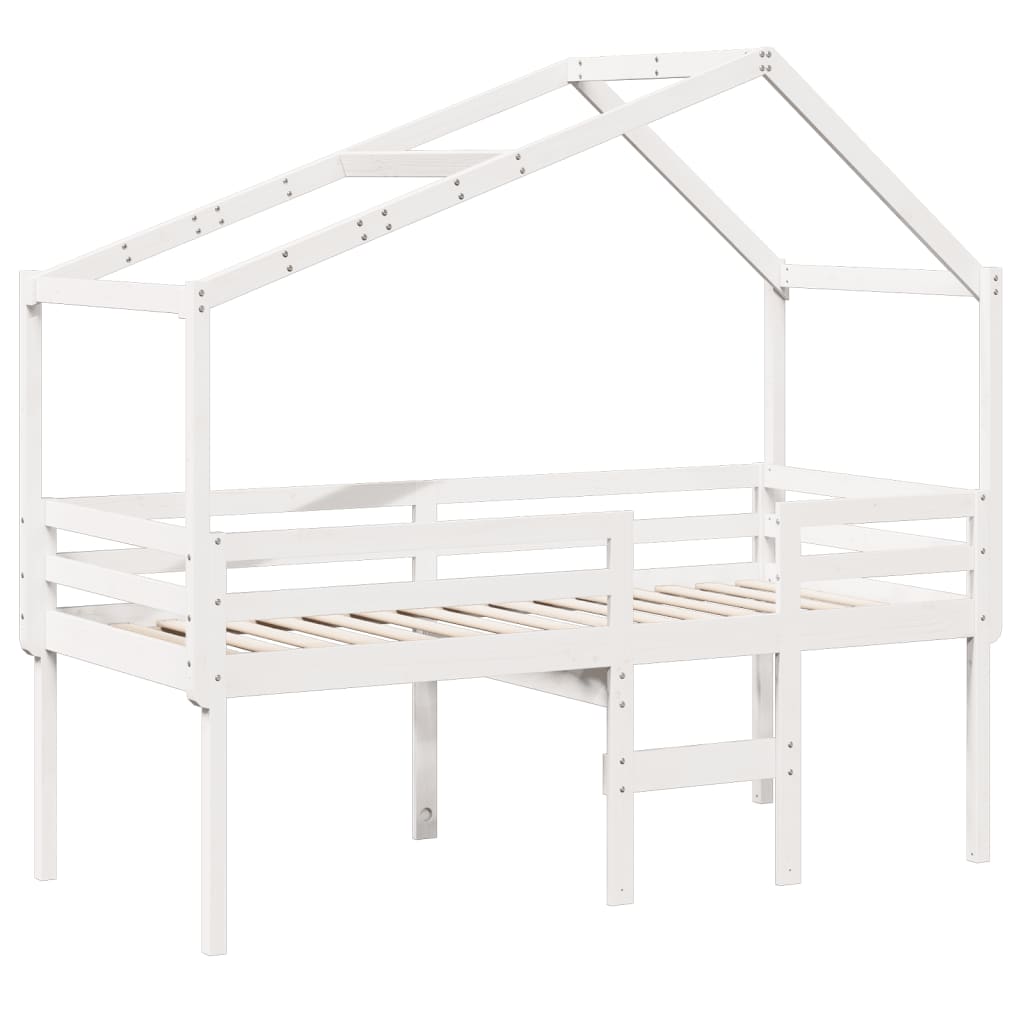 Lit haut sans matelas blanc 90x190 cm bois de pin massif