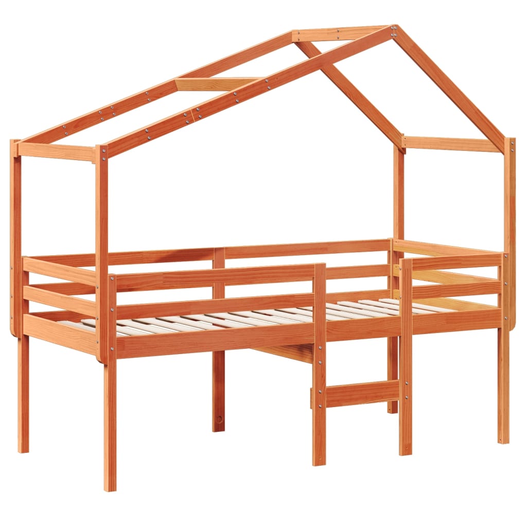 Lit haut sans matelas cire marron 75x190 cm bois de pin massif