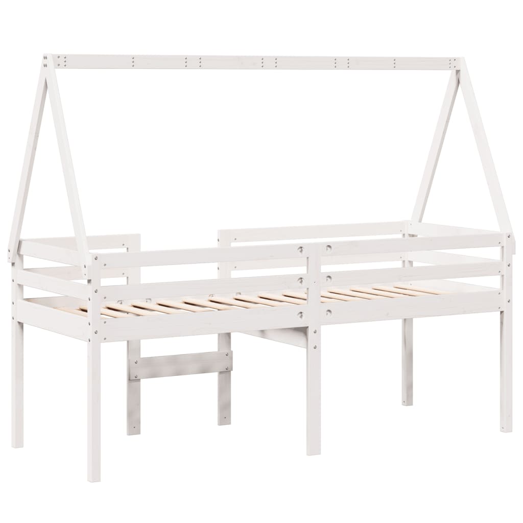 Lit haut sans matelas blanc 90x200 cm bois de pin massif