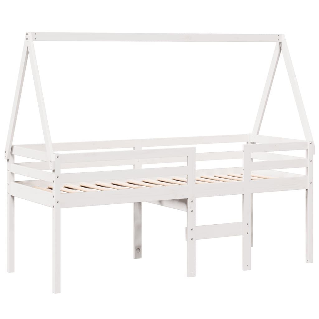 Lit haut sans matelas blanc 90x190 cm bois de pin massif