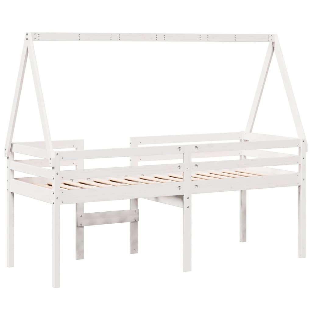 Lit haut sans matelas blanc 90x190 cm bois de pin massif