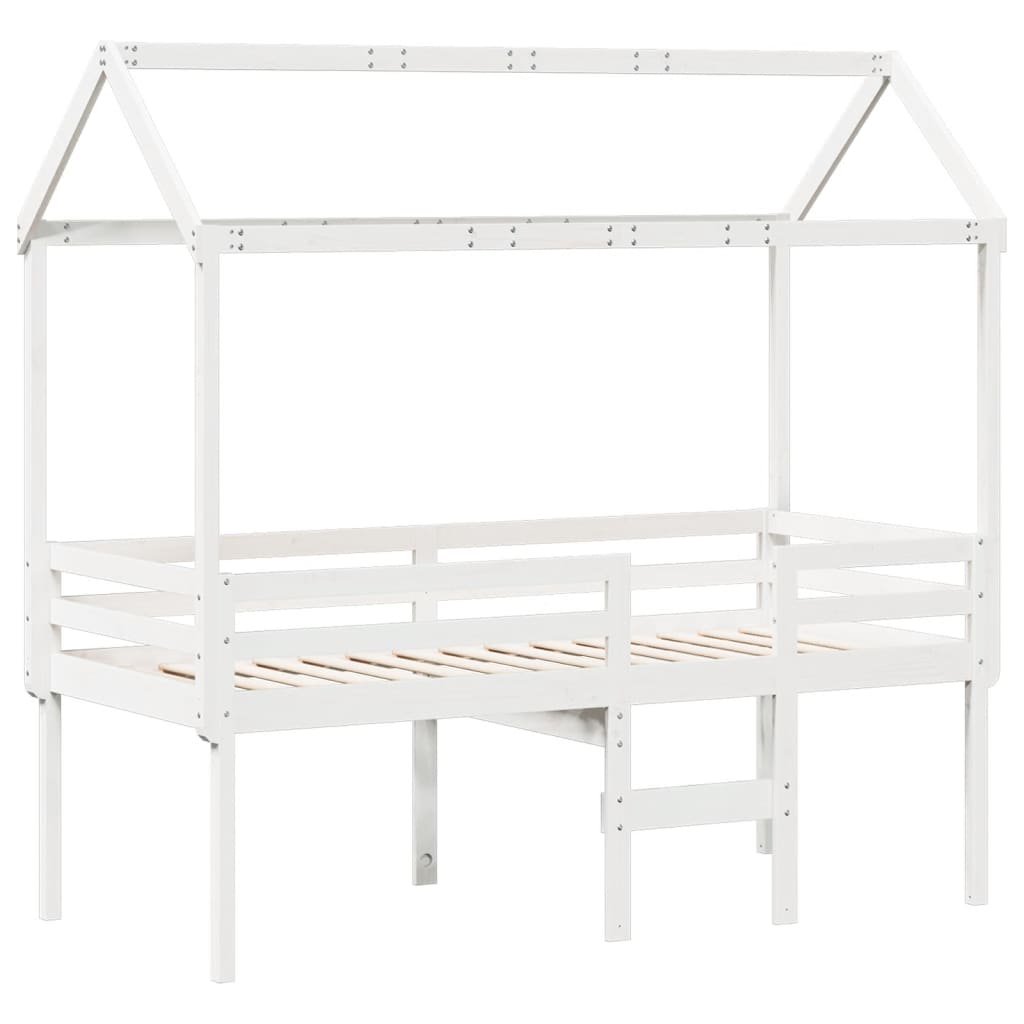 Lit haut sans matelas blanc 90x200 cm bois de pin massif