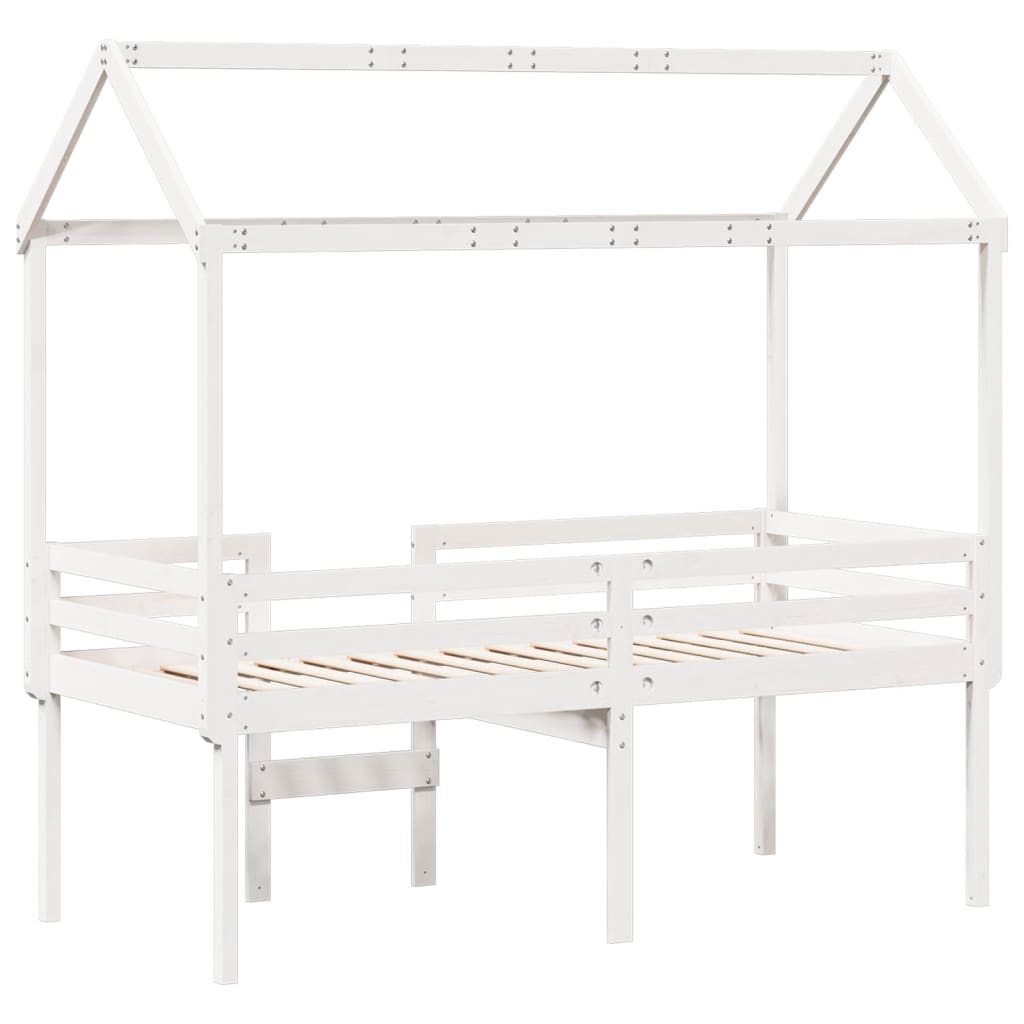 Lit haut sans matelas blanc 90x200 cm bois de pin massif