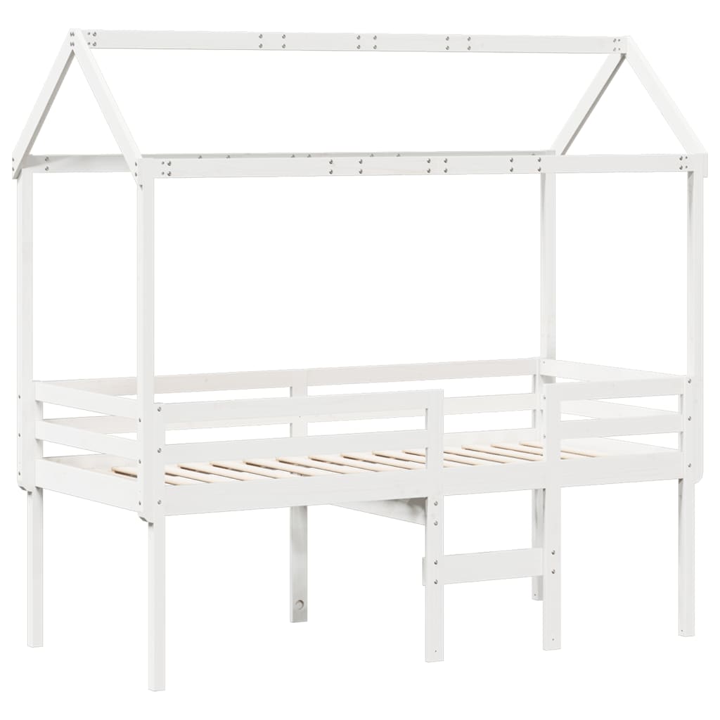 Lit haut sans matelas blanc 90x190 cm bois de pin massif