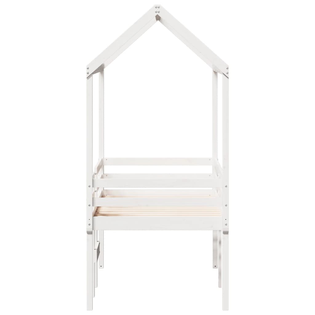 Lit haut sans matelas blanc 90x190 cm bois de pin massif