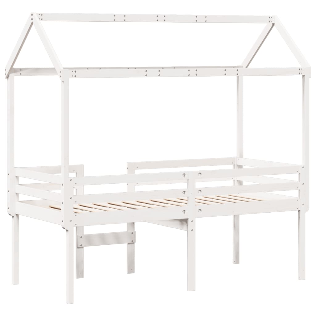 Lit haut sans matelas blanc 90x190 cm bois de pin massif