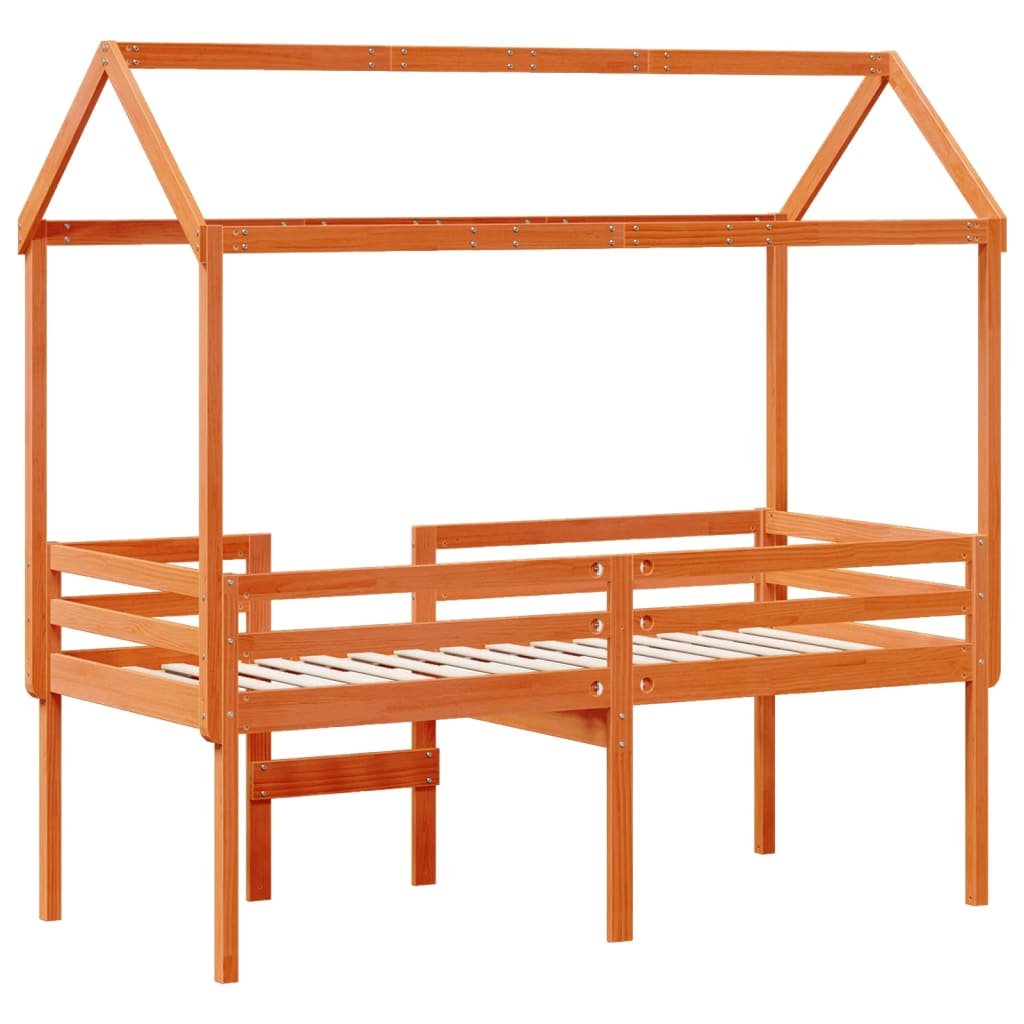 Lit haut sans matelas cire marron 90x190 cm bois de pin massif