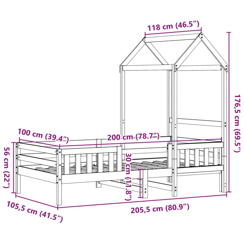 Bed frame with roof without mattress white 100x200 cm