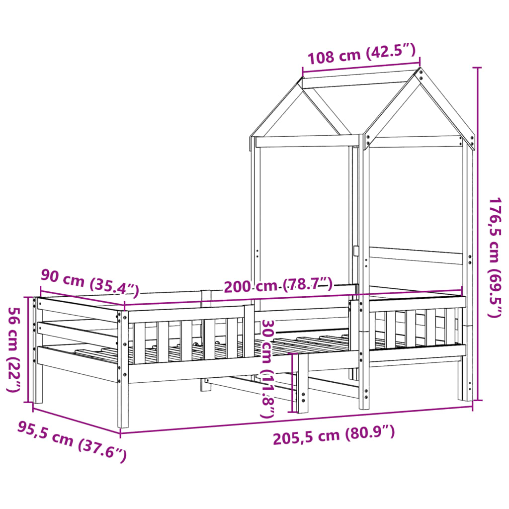 Bed frame with roof without mattress 90x200 cm