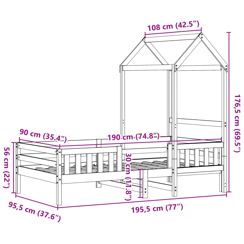 Cadre de lit avec toit sans matelas 90x190 cm