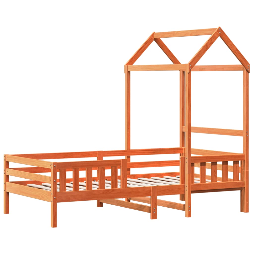 Cadre de lit avec toit sans matelas cire marron 90x190 cm