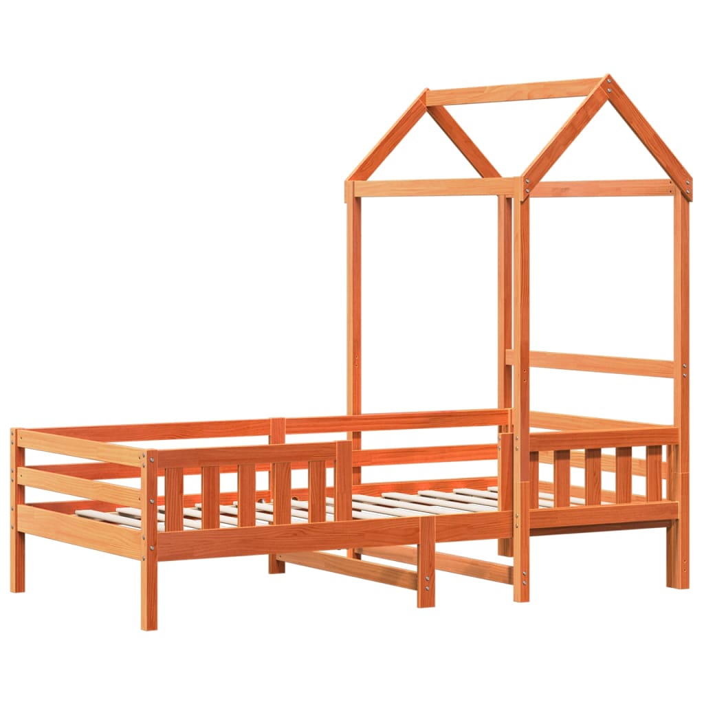 Cadre de lit avec toit sans matelas cire marron 75x190 cm