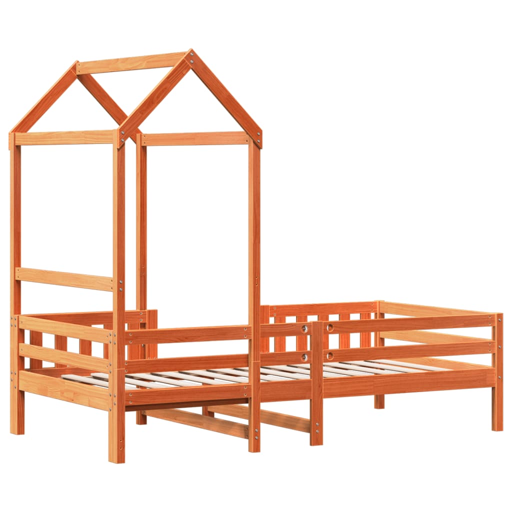 Cadre de lit avec toit sans matelas cire marron 75x190 cm