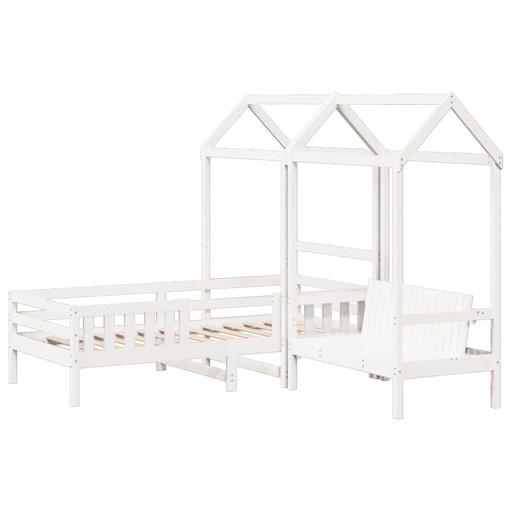 Bed and bench set with roof without mattress 90x200 cm