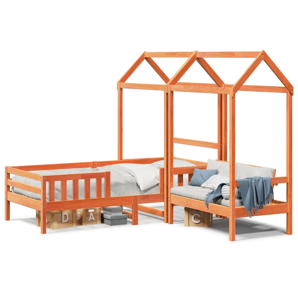 Bed and bench set with roof without mattress 90x200 cm