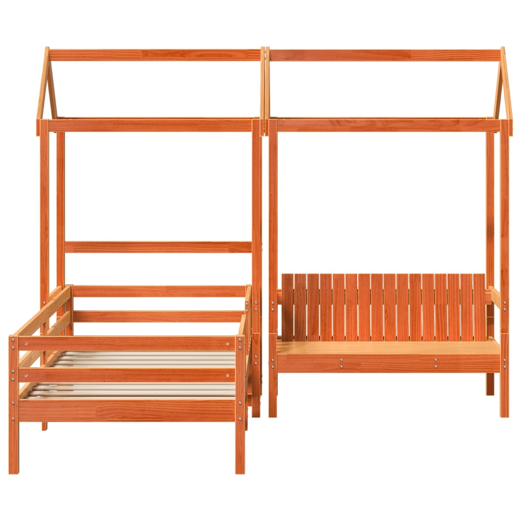 Bed and bench set with roof without mattress 90x200 cm