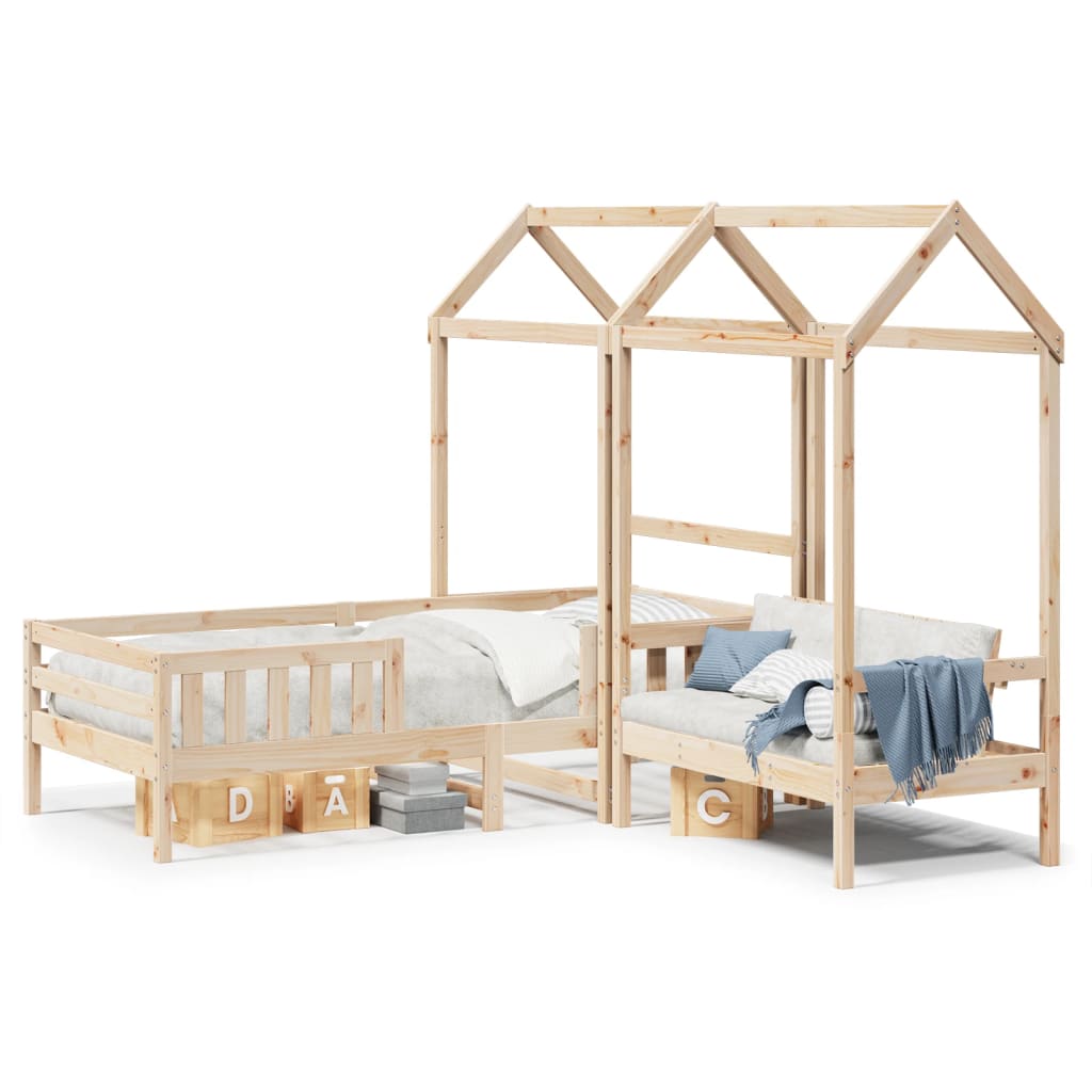 Bed and bench set with roof without mattress 90x190 cm