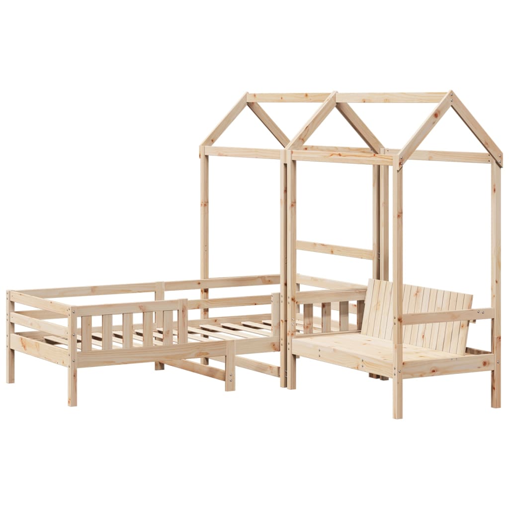 Bed and bench set with roof without mattress 90x190 cm