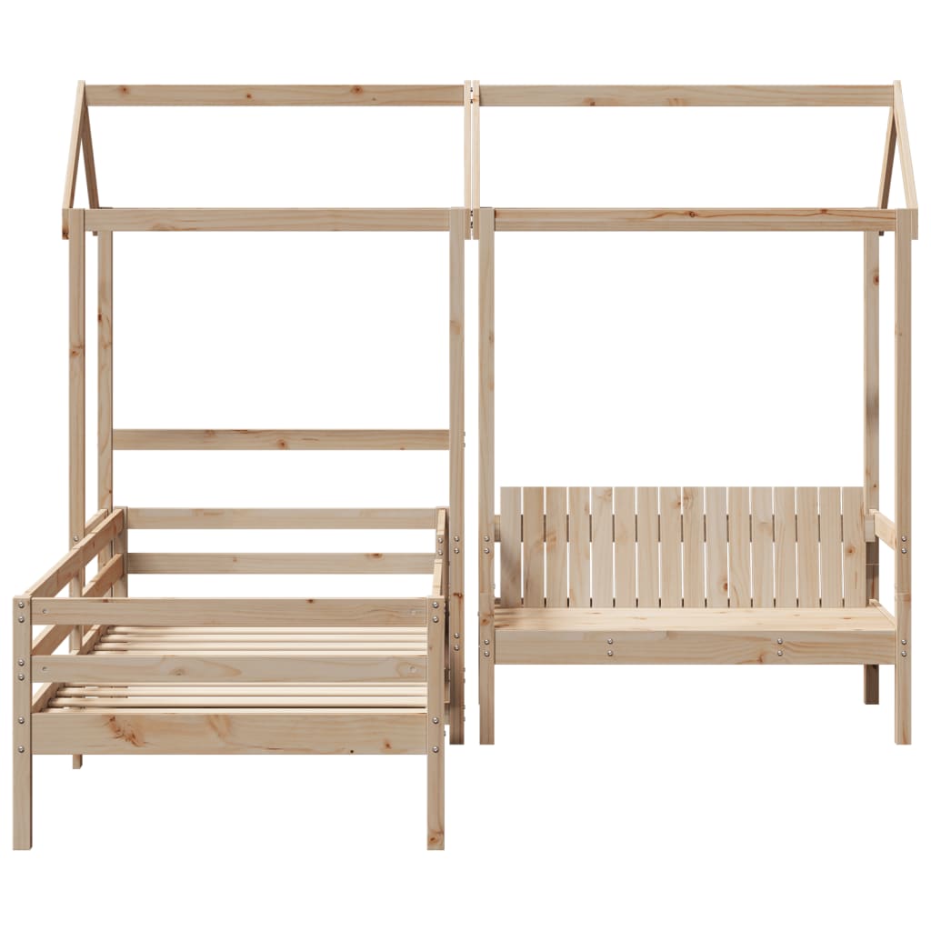 Bed and bench set with roof without mattress 90x190 cm