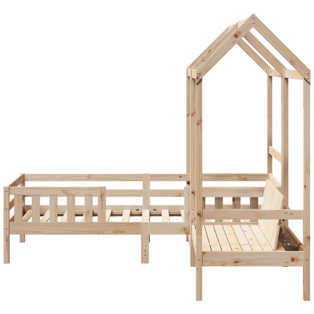 Bed and bench set with roof without mattress 90x190 cm