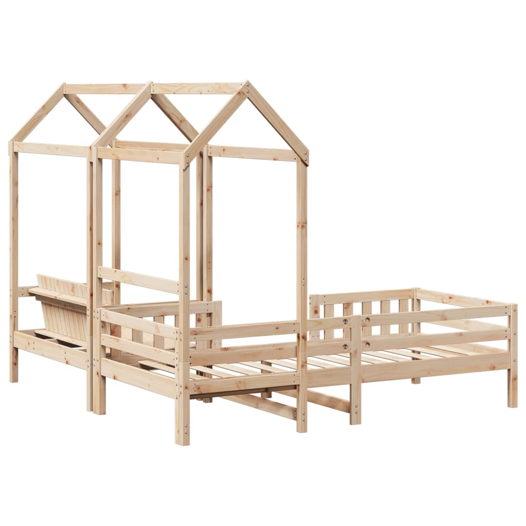 Bed and bench set with roof without mattress 90x190 cm