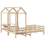 Bed and bench set with roof without mattress 90x190 cm