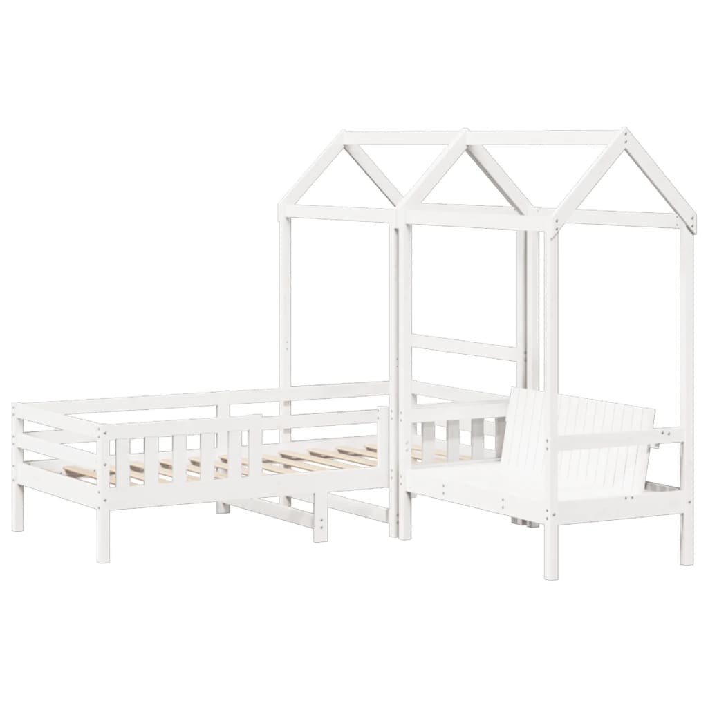 Bed and bench set with roof without mattress 90x190 cm