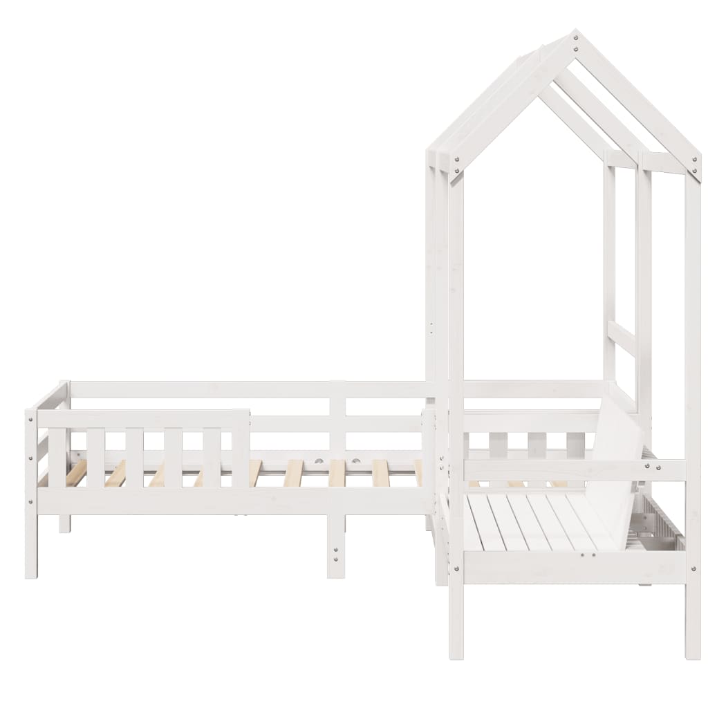 Bed and bench set with roof without mattress 90x190 cm