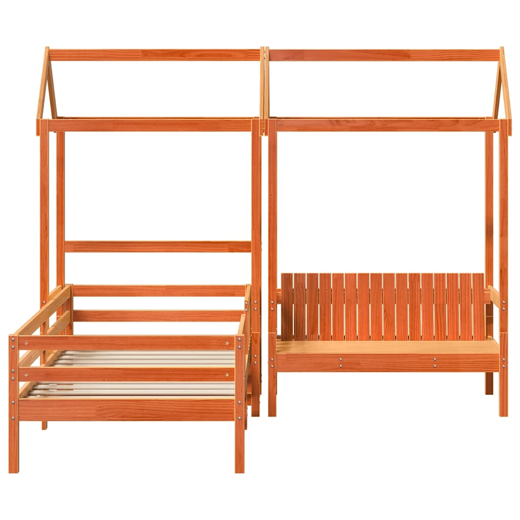 Bed and bench set with roof without mattress 75x190 cm