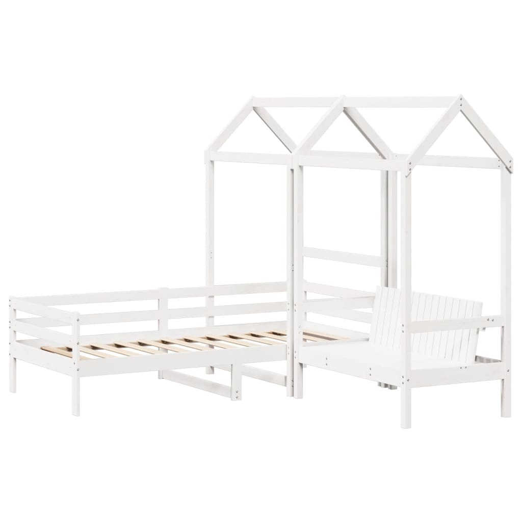 Daybed and bench set with roof without mattress white