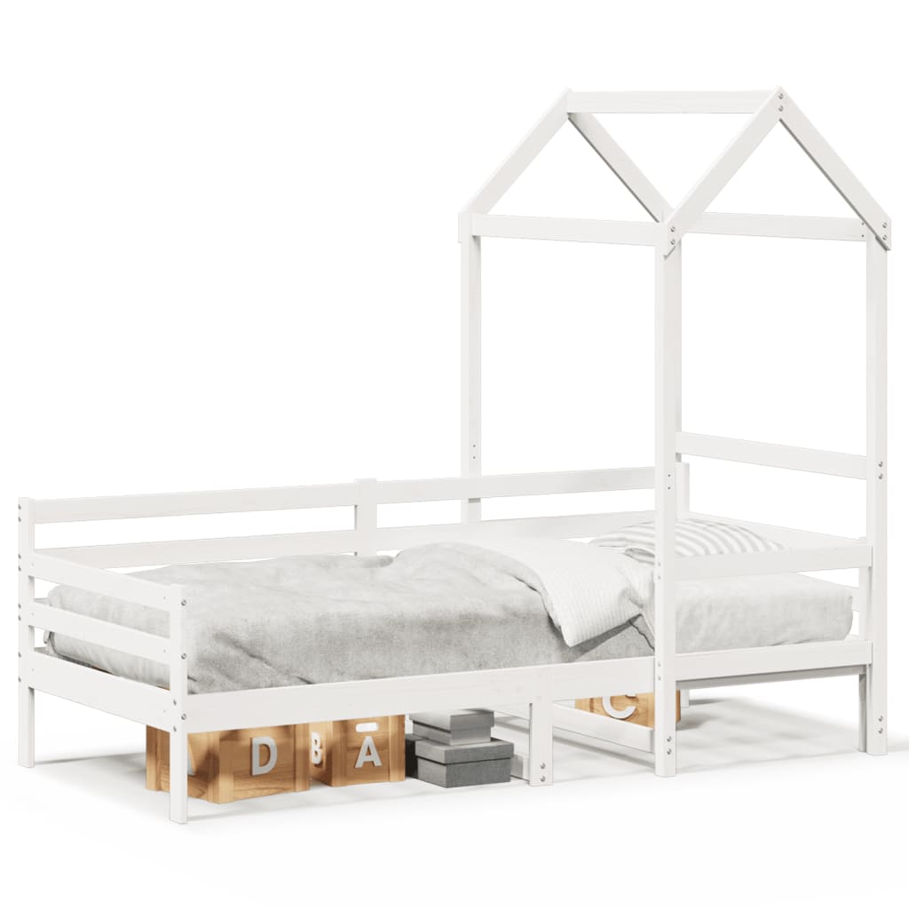 Day bed with roof without mattress white 90x200 cm solid wood