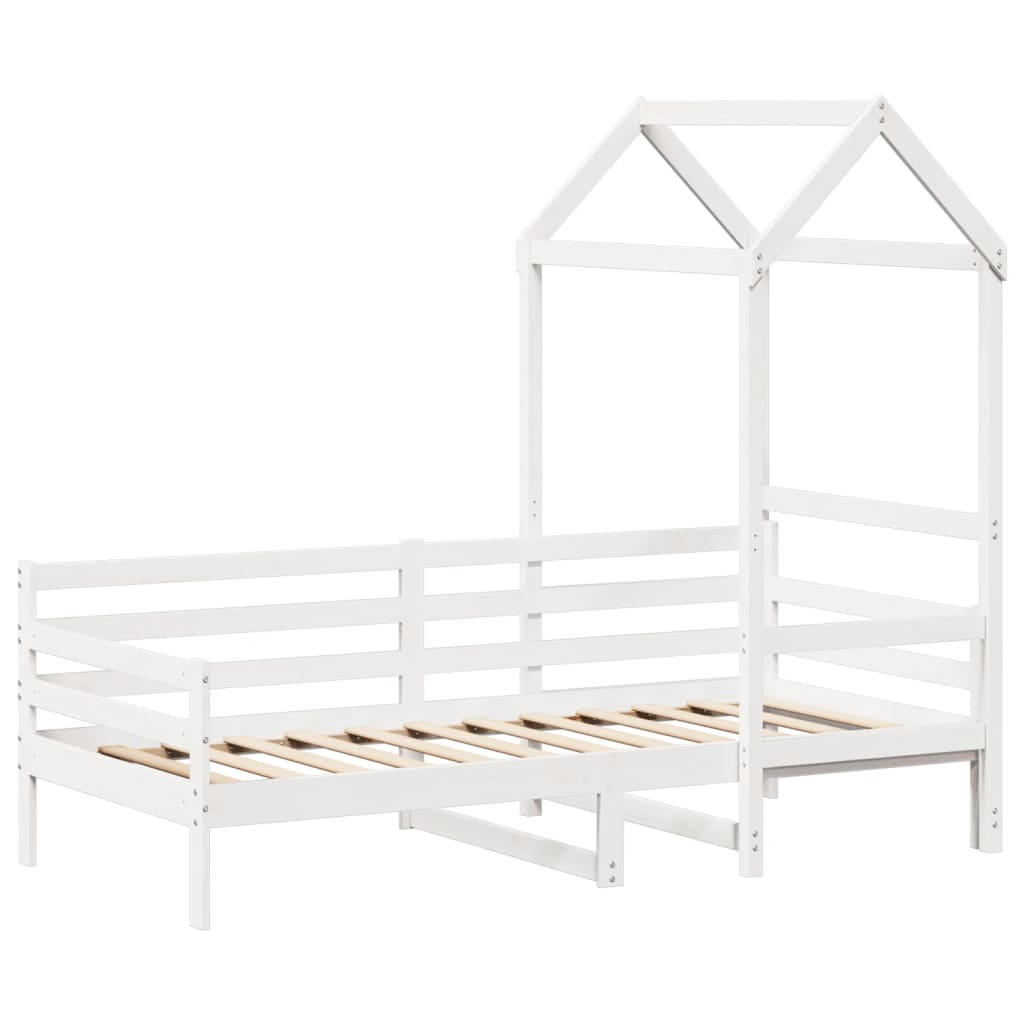 Day bed with roof without mattress white 90x200 cm solid wood