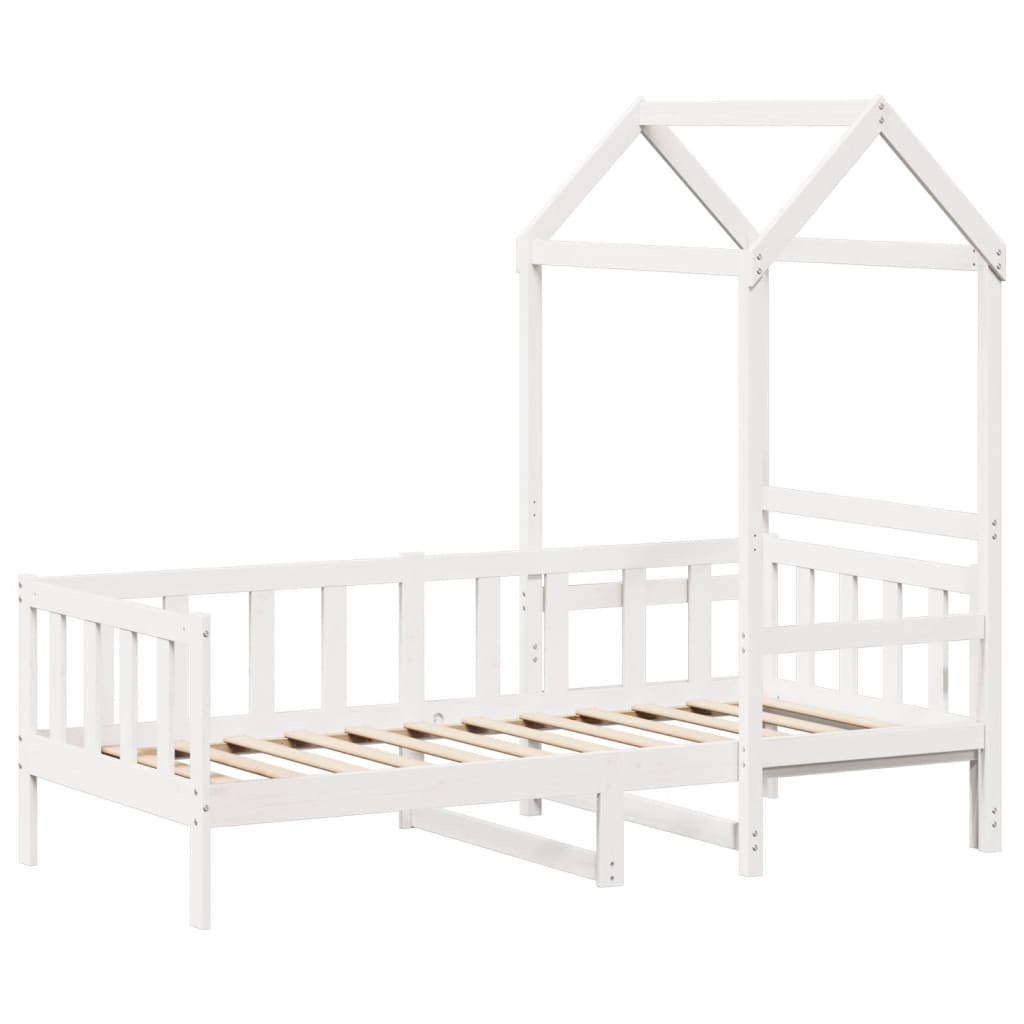 Day bed with roof without mattress white 90x200 cm solid wood