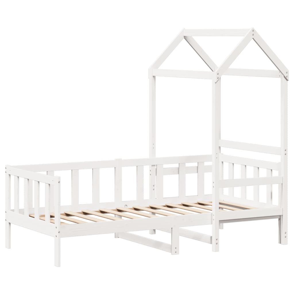 Day bed with roof without mattress white 90x190 cm solid wood