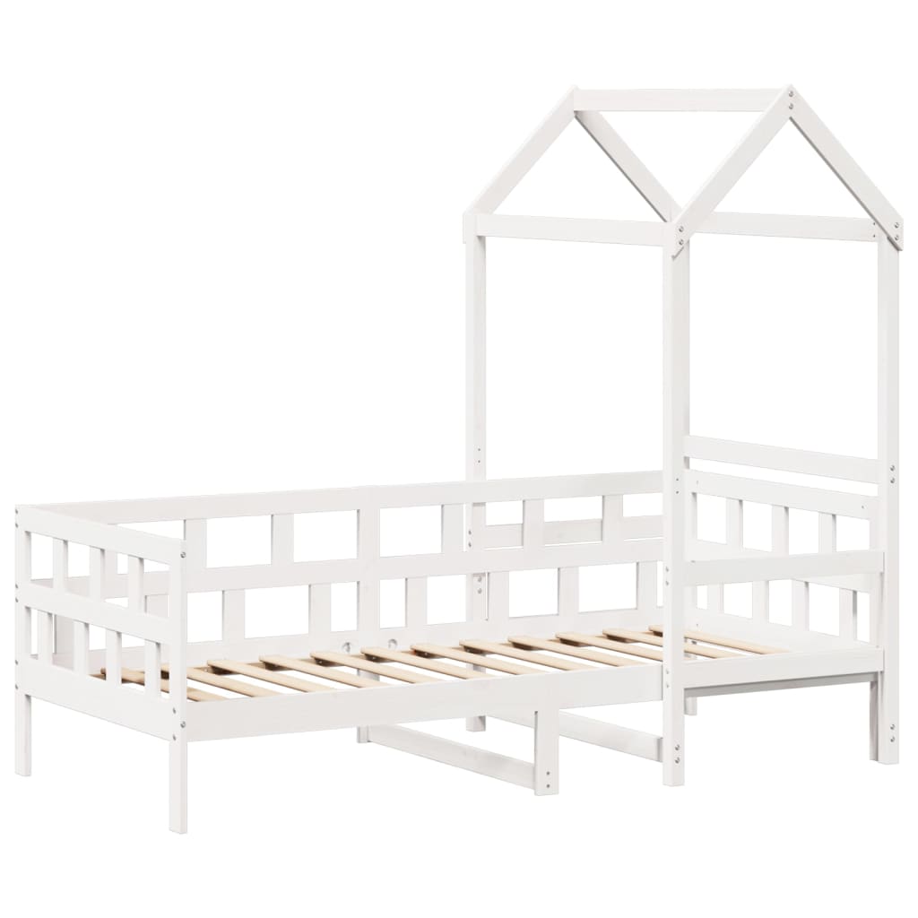 Day bed with roof without mattress white 90x200 cm solid wood