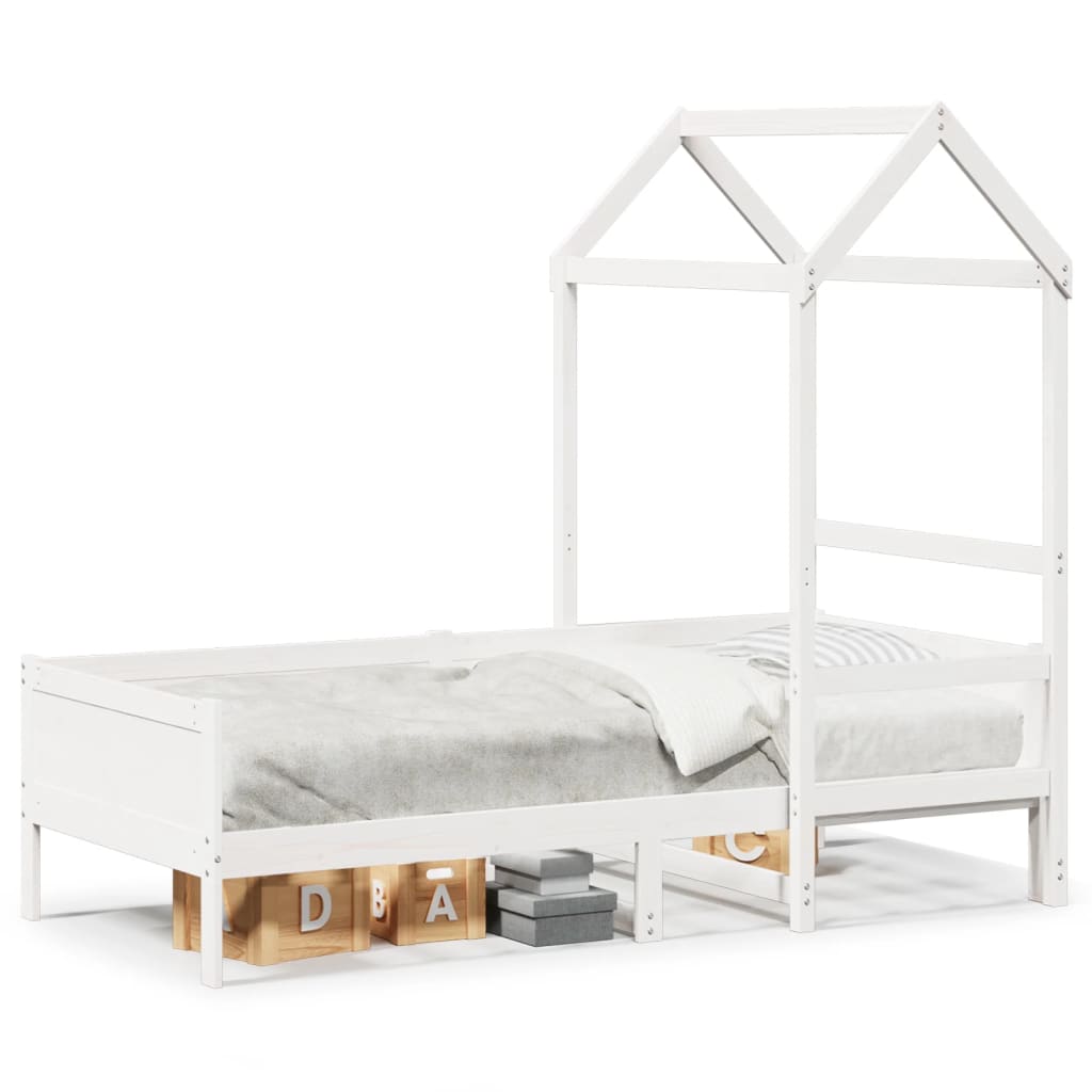 Day bed with roof without mattress white 90x190 cm solid wood